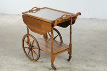 Load image into Gallery viewer, Vintage Wood Drop Leaf Tea Cart with Removable Glass Serving Tray