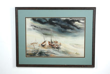 Load image into Gallery viewer, Teddy Tubbs Framed Coastal Watercolor – Boats in Storm