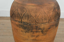 Load image into Gallery viewer, Large Rustic Terracotta Floor Vase Hand Carved Pottery Vessel 23 Inch