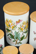 Load image into Gallery viewer, Portmeirion Botanic Garden 7 Piece Canister Set Wood Lids Made in England