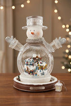 Load image into Gallery viewer, Thomas Kinkade White Christmas Crystal Snowman Lighted Village Moving Train