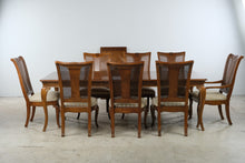 Load image into Gallery viewer, Thomasville Solid Wood Dining Table with 8 Cane Back Chairs and 2 Leaves