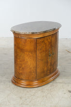 Load image into Gallery viewer, Thomasville Burl Wood and Marble Oval Nightstand Cabinet