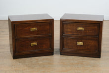 Load image into Gallery viewer, Mid-Century Thomasville Campaign-Style Nightstands – Pair – Solid Wood, Brass Hardware