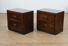 Load image into Gallery viewer, Mid-Century Thomasville Campaign-Style Nightstands – Pair – Solid Wood, Brass Hardware