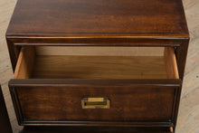 Load image into Gallery viewer, Mid-Century Thomasville Campaign-Style Nightstands – Pair – Solid Wood, Brass Hardware