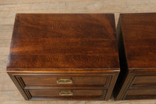 Load image into Gallery viewer, Mid-Century Thomasville Campaign-Style Nightstands – Pair – Solid Wood, Brass Hardware