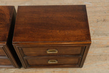 Load image into Gallery viewer, Mid-Century Thomasville Campaign-Style Nightstands – Pair – Solid Wood, Brass Hardware