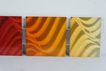 Load image into Gallery viewer, Signed 2013 Abstract Metal Wall Art Red Orange Gold 5 Panel 43 x 8