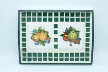 Load image into Gallery viewer, Vintage-Style Ceramic Tile Serving Tray – Green & White Fruit Design (Pears & Apples) – Handcrafted 2010
