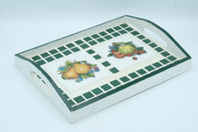 Load image into Gallery viewer, Vintage-Style Ceramic Tile Serving Tray – Green & White Fruit Design (Pears & Apples) – Handcrafted 2010