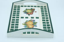 Load image into Gallery viewer, Vintage-Style Ceramic Tile Serving Tray – Green & White Fruit Design (Pears & Apples) – Handcrafted 2010