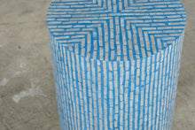 Load image into Gallery viewer, Blue and White Bone Inlay Geometric Drum Side Table