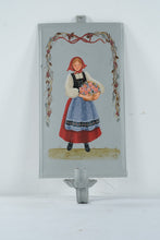 Load image into Gallery viewer, Hand Painted Scandinavian Folk Girl Metal Candle Sconce Wall Decor