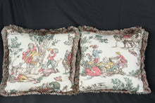 Load image into Gallery viewer, Pair of French Country Toile Throw Pillows 16 Inch Decorative Fringe Trim