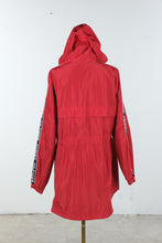 Load image into Gallery viewer, Tommy Hilfiger Womens Medium Red Hooded Logo Tape Windbreaker Rain Jacket