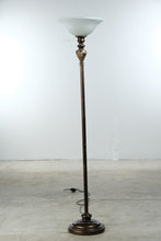 Load image into Gallery viewer, Torchiere Floor Lamp Bronze Finish Frosted Glass Shade Marble Accent