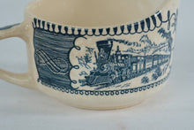 Load image into Gallery viewer, Royal Currier and Ives Blue Creamer Train Scene Made in USA