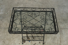 Load image into Gallery viewer, Folding Wrought Iron Style Glass Top Tray Table Black Scrollwork 22 Inch