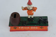 Load image into Gallery viewer, Trick Dog Cast Iron Mechanical Bank Clown Barrel Coin Bank