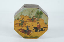 Load image into Gallery viewer, Vintage Hand-Painted Octagonal Lacquer Box – Equestrian Polo Scene – Middle Eastern/Indian
