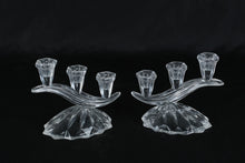 Load image into Gallery viewer, Pair Anna Hütte 24% Lead Crystal Duetto Three-Light Candelabras 6.5” Cascading Wave Germany