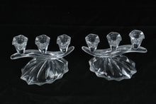 Load image into Gallery viewer, Pair Anna Hütte 24% Lead Crystal Duetto Three-Light Candelabras 6.5” Cascading Wave Germany