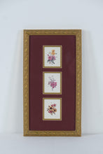 Load image into Gallery viewer, Modern Triple Floral Print Wall Art – 8.5" x 15.25" Gold Frame with Burgundy Mat