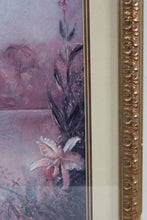 Load image into Gallery viewer, Framed Floral Landscape Print Pink Purple Lake Scene Ornate Gold Frame 26x43