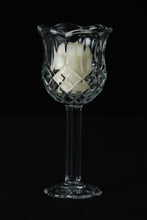 Load image into Gallery viewer, Tulip Stem Votive Candle Holder Set, Vintage 3 Piece HOMCO Home Interiors Pedestal Diamond Crystal Cut Glass Stemware