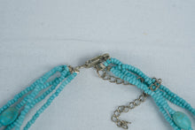 Load image into Gallery viewer, Turquoise Blue Multi Strand Beaded Necklace Crystal Accents Boho Statement Jewelry