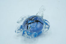 Load image into Gallery viewer, Hand-Blown Art Glass Turtle Figurine, Blue Speckled Glass with Clear Applied Fins