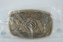 Load image into Gallery viewer, 1993 U.S. Shooting Team XV Anniversary Belt Buckle – 15 Years of Excellence (1978–1993) – NOS