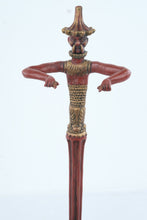 Load image into Gallery viewer, Asian Figural Cast Iron Umbrella Stand Chinese Man Red Gold Cane Holder 24 Inch
