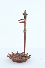 Load image into Gallery viewer, Asian Figural Cast Iron Umbrella Stand Chinese Man Red Gold Cane Holder 24 Inch