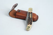 Load image into Gallery viewer, Uncle Henry 227UH Folding Pocket Knife – Staglon Handle, 2-Blade, with Leather Sheath