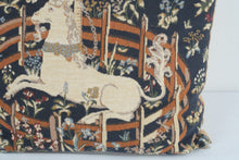 Load image into Gallery viewer, Medieval Unicorn Tapestry Decorative Throw Pillow Floral Fantasy 13.5 Inch