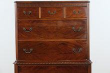 Load image into Gallery viewer, Vintage Union National Mahogany Secretary Chest with Drop Front Desk and Flame Grain Drawers