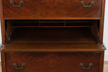 Load image into Gallery viewer, Vintage Union National Mahogany Secretary Chest with Drop Front Desk and Flame Grain Drawers