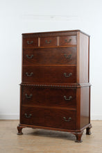 Load image into Gallery viewer, Vintage Union National Mahogany Secretary Chest with Drop Front Desk and Flame Grain Drawers