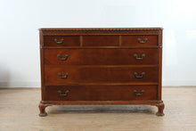 Load image into Gallery viewer, Union National Mahogany Bachelor’s Chest with Flamed Drawer Fronts and Greek Key Carved Trim