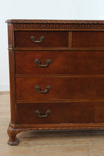Load image into Gallery viewer, Union National Mahogany Bachelor’s Chest with Flamed Drawer Fronts and Greek Key Carved Trim