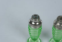 Load image into Gallery viewer, Hazel Atlas 3530 Green Depression Glass Salt Pepper Shakers 1930s