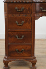 Load image into Gallery viewer, Vintage Union National Mahogany Vanity Desk with Greek Key Carving and Flame Grain Drawers