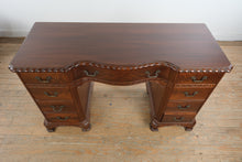 Load image into Gallery viewer, Vintage Union National Mahogany Vanity Desk with Greek Key Carving and Flame Grain Drawers