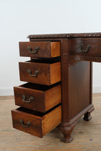 Load image into Gallery viewer, Vintage Union National Mahogany Vanity Desk with Greek Key Carving and Flame Grain Drawers