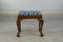 Load image into Gallery viewer, Queen Anne Vanity Bench Upholstered Blue White Geometric Seat