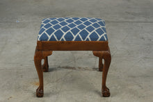 Load image into Gallery viewer, Queen Anne Vanity Bench Upholstered Blue White Geometric Seat