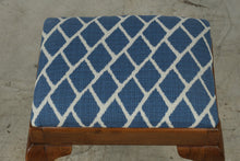 Load image into Gallery viewer, Queen Anne Vanity Bench Upholstered Blue White Geometric Seat