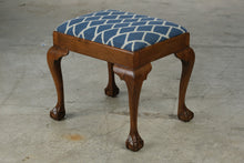 Load image into Gallery viewer, Queen Anne Vanity Bench Upholstered Blue White Geometric Seat